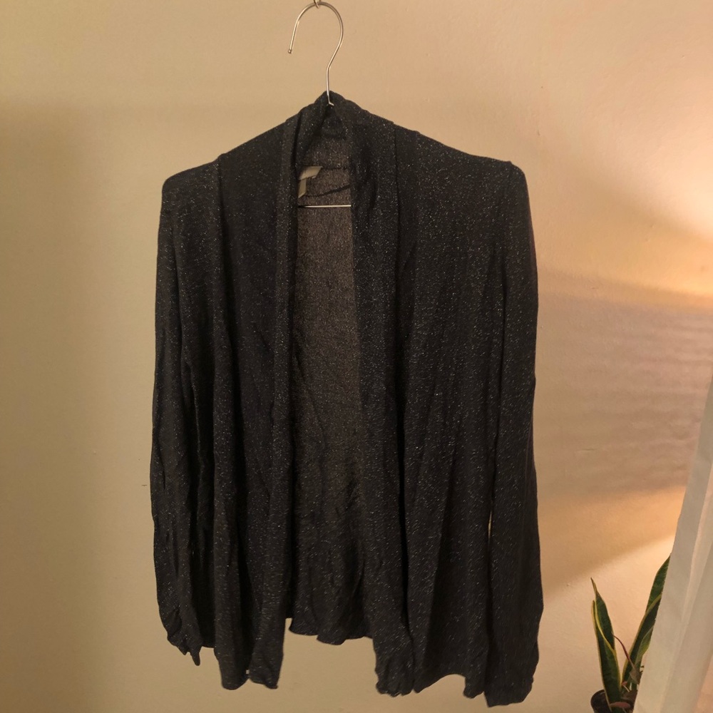 Comfy Sparkle Knit Sweater Cardigan Grayish/Purple - Picture 2 of 3